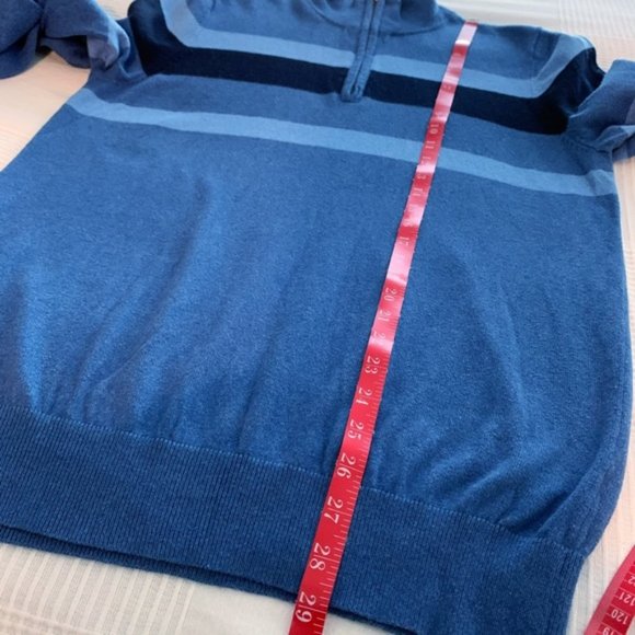 LL Bean Blue Stripe 1/4 Zip 100% Cotton Sweater - Size M Tall - Picture 6 of 7